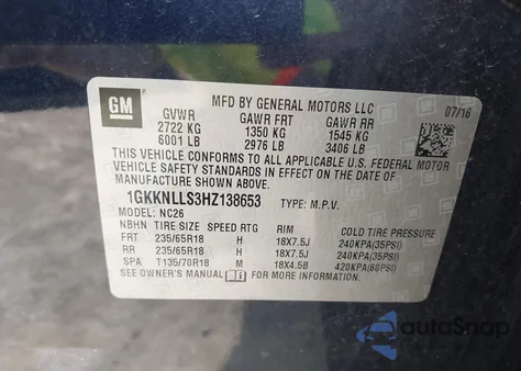 2017 GMC Acadia Sle-2 z USA, uszkodzony, nr VIN 1GKKNLLS3HZ138653